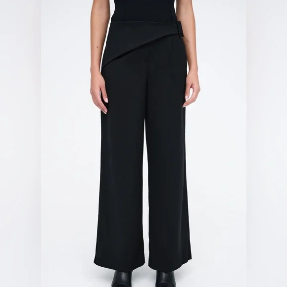 Marcella Black Straight Wide Leg Asymmetrical Waist Panel Jordan Pants Trousers - Picture 8 of 14